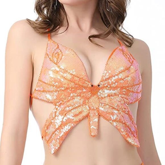 Y2K Sequined butterfly top Large - Picture 1 of 7